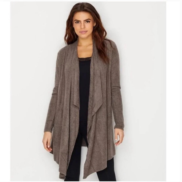 Barefoot Dreams CozyChic Ultra Lite High-Low Brown Cardigan - Picture 1 of 5